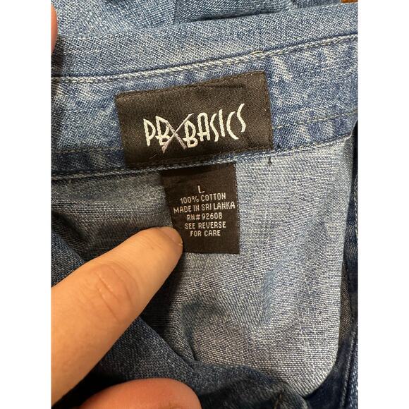 VTG Western Denim Pearl Snap Button Shirt Men Large Grunge Aztec Fringe Boho - Picture 3 of 14